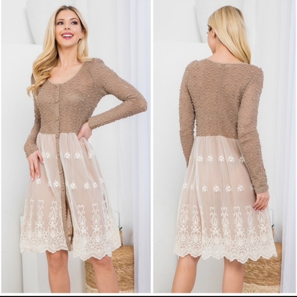 Ryu/Areve Long Sleeve Button Down Lace Sweater Dress - Picture 3 of 5